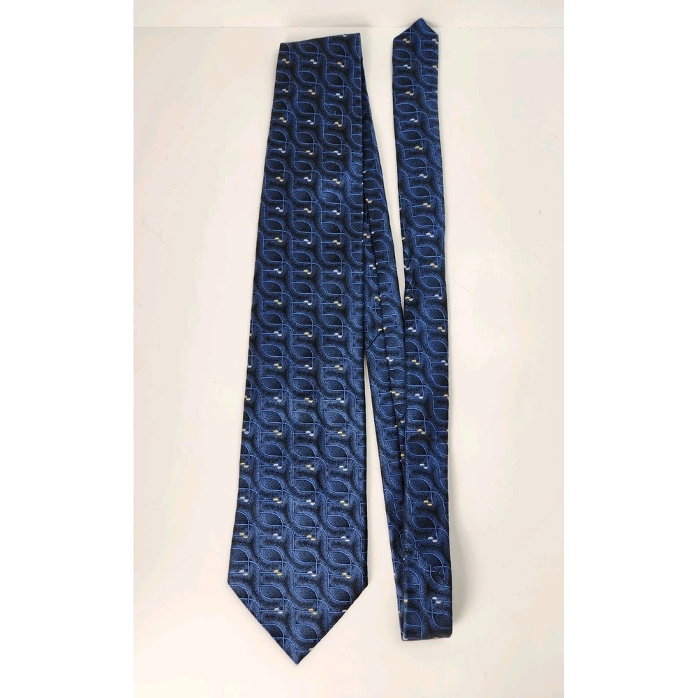 Neo Bill‎ Blass Navy Neck Tie 100% Silk Mens Geometric Pattern 58" x 3.75"
